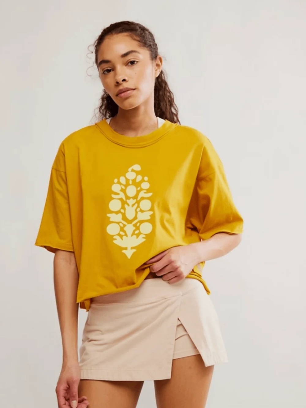 FP Movement Free People Inspire Oversized Crop Tee Yellow Logo Size S